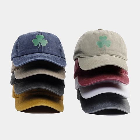 Casquette De Baseball En Coton Lavé Broderie Trèfle Vintage Rétro Distressed Outdoor Soleil Chapeau Ajustable Hommes Femmes