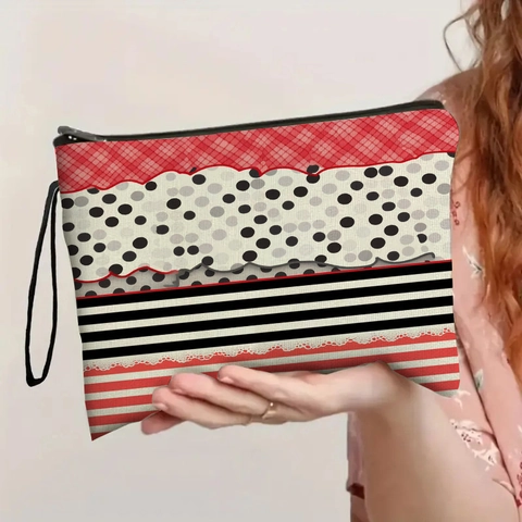 Cosmetische Tas Met Hartprint Polyester Linnen Make-up Pouch Met Rits Reistoilettas Organizer Met Handriem