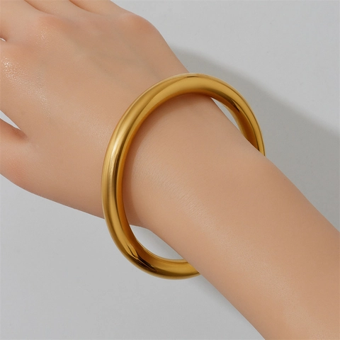 Minimalist Stainless Steel Bangle Bracelet High Polished Smooth Hollow Plain Circle Jewelry For Women Men