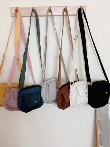 Corduroy Crossbody Bag Small Square Minimalist Solid Color Adjustable Strap Mini Shoulder Bag For Women