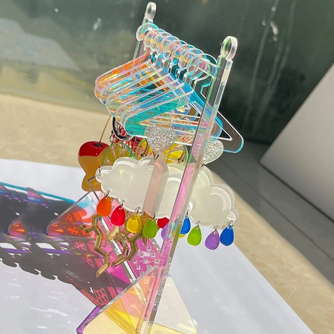 Soporte De Exhibición De Joyas Pendientes De Acrílico Iridiscente Con Mini Perchas Color Arcoíris Aurora Estante