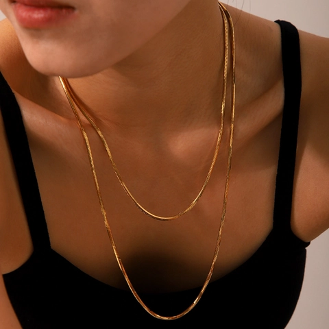 Collar De Cadena De Serpiente De Doble Capa Chapado En Oro De 18K Acero Inoxidable Cadena Larga De Suéter Joyería Elegante