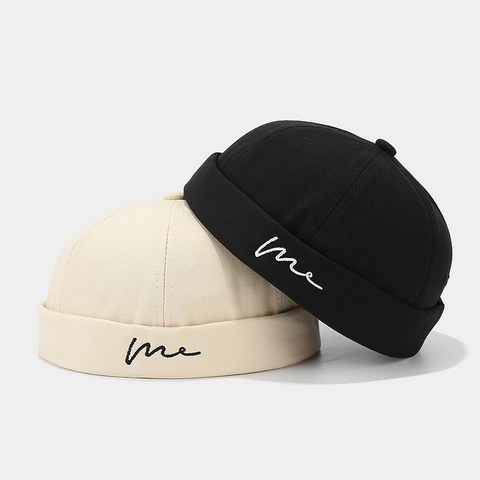 Docker Hat Cotton Canvas Brimless Cap Retro Miki Hat With Letter Embroidery Adjustable Buckle Streetwear For Men