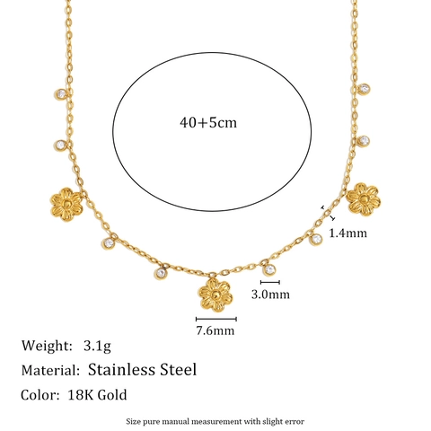 Flower Pendant Necklace Stainless Steel 18K Gold Plated Zircon Inlaid O-Chain Dainty Elegant Jewelry For Women