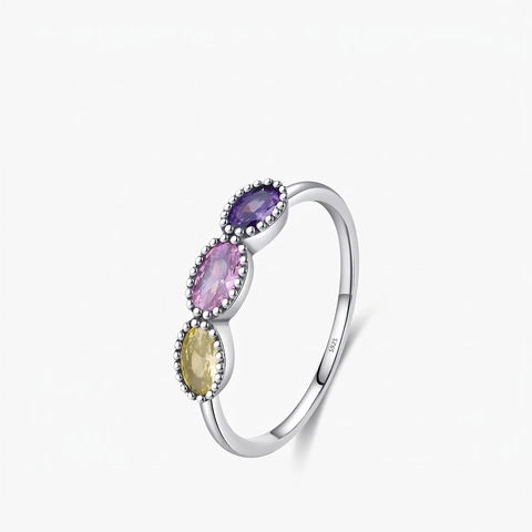 Ovaler Farbkristallring Aus 925 Sterling Silber Für Damen Zierlicher Regenbogen Edelstein Schmuck Eleganter Retro Stil