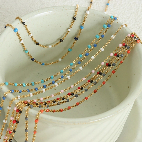 Collier Et Bracelet En Perles Émaillées Colorées Bijoux En Acier Inoxydable Plaqué Or 18 Carats Pour Femmes Style Minimaliste