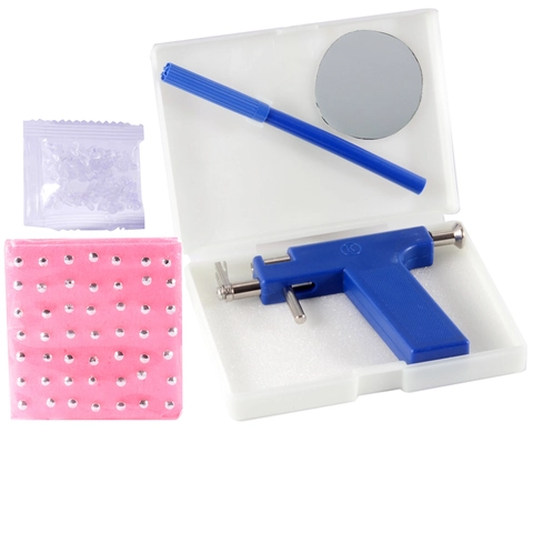 Professionele Handmatige Oorpiercing Pistool Set Roestvrij Staal Piercing Tool Met Zilveren Oorknopjes En Markeerpen