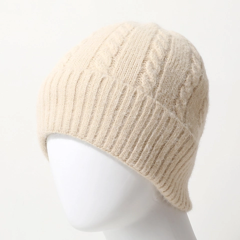 Cable Knit Beanie Hat Warm Winter Soft Plush Knitted Skull Cap Solid Color Outdoor Daily Wear For Women