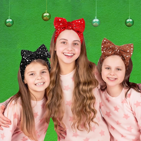 Spa Headband And Wristbands Plush Star Pattern Bowknot For Facial Cleansing Makeup Skincare Women Hair Accessory Christmas