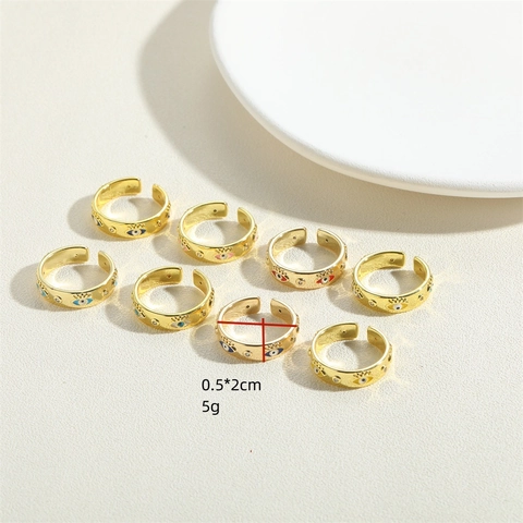 14K Vergoldet Kupfer Böser Blick Offener Einstellbarer Ring Für Damen Einfach Minimalistisch Zirkonia Emaille Bunter Fingerring Schmuck