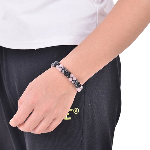 Natural Rose Quartz And Obsidian Hematite Braided Bracelet Double Layer Adjustable Healing Stone Jewelry For Women Men