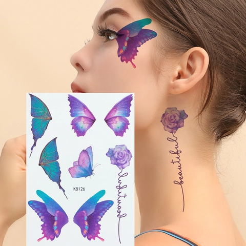 Butterfly Wing Temporary Tattoo Stickers Waterproof Face Eye Makeup Gradient Starry Shimmer Party Body Art For Women