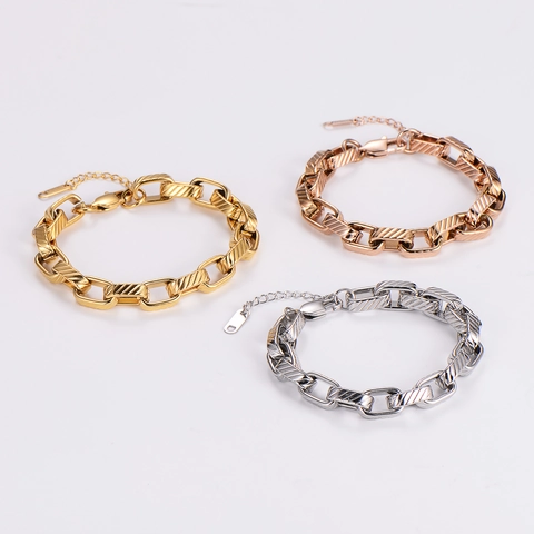 Pulsera De Acero Inoxidable Cadena Gruesa Pesada Patrón Diagonal Texturizado Joyería Minimalista Ajustable Para Mujeres Hombres
