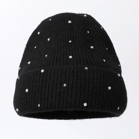Strickmütze Beanie Mit Kunstperlen Und Strasssteinen Warm Gekrempelt Gerippt Flauschig Wintermütze Für Damen Mädchen