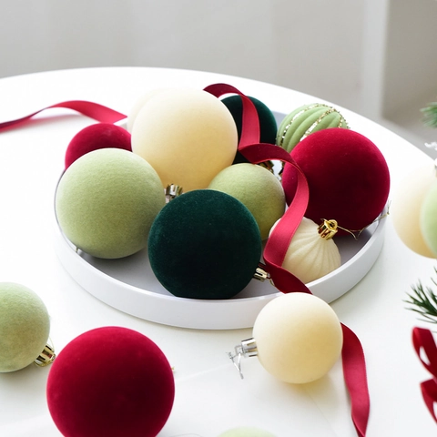 Palle Di Natale Floccate Ornamenti In Velluto Plastica Decorazione Da Appendere Per Albero Festa Casa