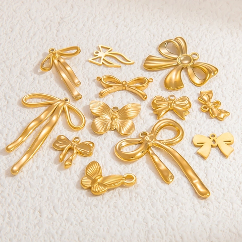 DIY Charms Pendants Stainless Steel 18K Gold Plated Bow Butterfly Sun Shape Waterproof Hypoallergenic For Jewelry Making