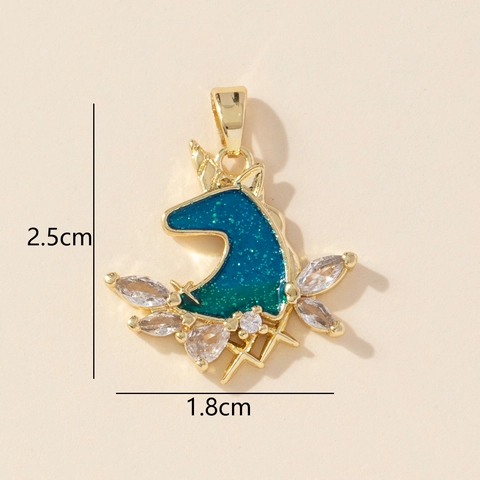 Kupfer Zirkonia Anhänger Halskette Hufeisen Einhorn Schmetterling Flügel Rentier Schlüssel Emaille Charmanter Schmuck