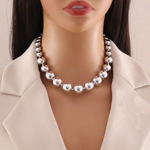 Collar Choker De Cuentas Redondas Graduadas Metálico CCB Esfera Lisa Pulida Joyería De Declaración Para Mujer Cadena Ajustable