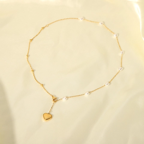 Hart Hanger Ketting 18K Verguld Roestvrij Staal Y-Vorm Imitatieparel Minimalistische Sleutelbeenketting Voor Dames