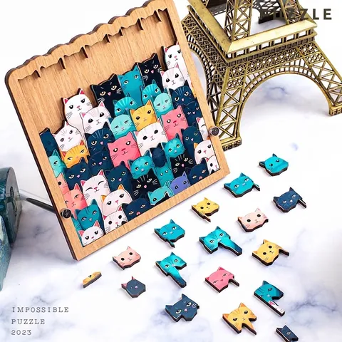 Wooden Cat Puzzle Irregular Shapes Stress Relief Educational Toy Birthday Gift Colorful Cartoon Cute Animal Brain Teaser