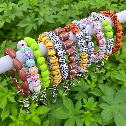 Basketball Soccer Football Beaded Bracelet Keychain Silicone Wristlet Sports Style Accessory Gift For Fans