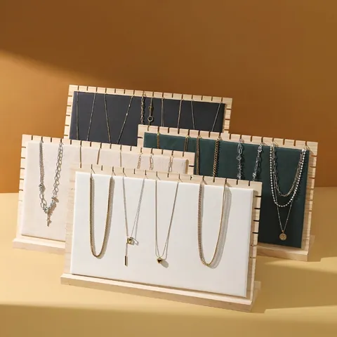 Necklace Display Stand Wood Jewelry Pendant Holder Fabric Panel Desktop Showcase Organizer Storage Rack