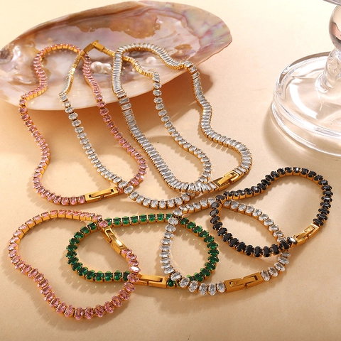 Set di Gioielli in Acciaio Inossidabile con Zirconia Collana di Zirconi Colorati Bracciale Tennis in Zirconia Donna