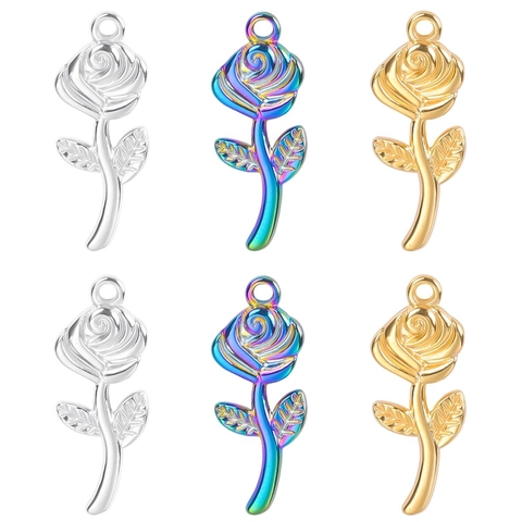 Collana con Ciondolo a Forma di Rosa in Acciaio Inossidabile Minimalista per Donna Gioielli Fai-da-Te Floreali Placcati in Oro Argento Cangiante