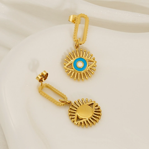 Evil Eye Drop Earrings 18K Gold Plated Stainless Steel Blue White Enamel Boho Fashion Jewelry For Women Elegant Gifts