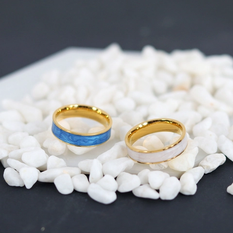 Anillo In Smalto Retro Acciaio Inossidabile Placcato Oro 18K Texture Marmo Colorato Nuvola Onda Del Mare Gioielli Per Donne