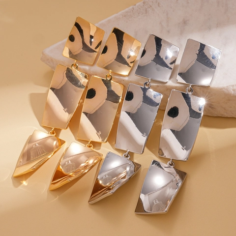 Orecchini Pendenti Geometrici Rame Con Perno In Argento Sterling 925 Placcato Oro 18 Carati Gioielli Di Nicchia Minimalisti