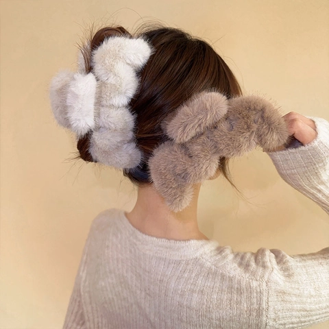 Molletta Per Capelli In Peluche Ecopelliccia Grande Clip Squalo Elegante Styling Invernale Autunnale Per Donne Ragazze