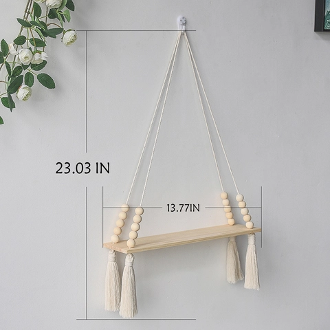 Bohemian Macrame Wall Hanging Shelf Handmade Cotton Rope Woven Floating Wood Board Display Plant Holder Tassel Decor