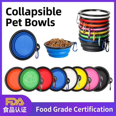 Pet Collapsible Bowl Portable TPE ABS Travel Outdoor Dog Water Dish With Carabiner Clip