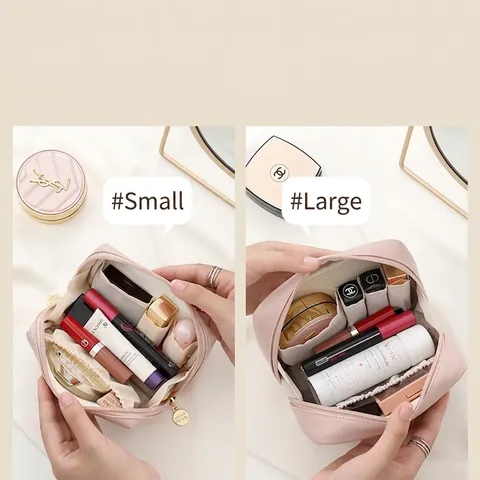 Portable PU Leather Cosmetic Bag Waterproof Travel Toiletry Makeup Organizer Mini Lipstick Pouch Zippered Elegant
