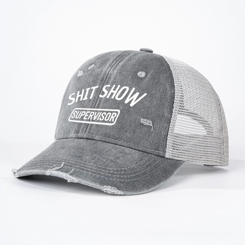 Washed Cotton Trucker Hat Distressed Humorvoll Shit Show Supervisor Buchstabendruck Atmungsaktives Mesh Baseballkappe