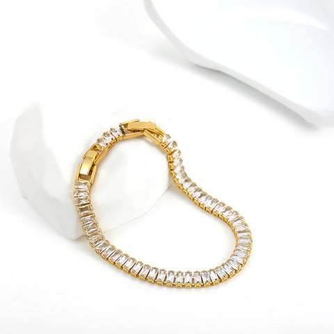 Luxury 18K Gold Plated Stainless Steel Tennis Bracelet Square Round Zirconia Inlaid Adjustable Jewelry Gift For Women