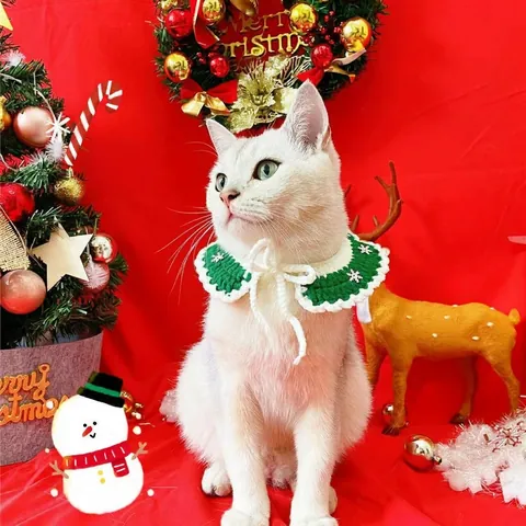 Collare In Maglia Di Natale Per Animali Domestici Sciarpa Fiocco Di Neve Babbo Natale Campana Uncinetto Per Gatto Cane Costume Da Festa