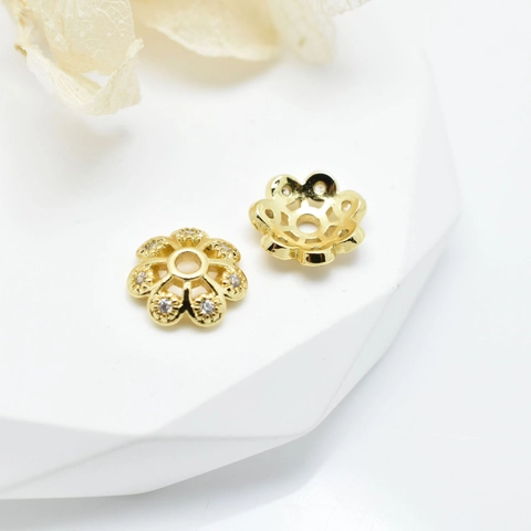 Capuchones De Flores Cuentas Espaciadoras De Cobre Hueco Floral Zirconia Diamantes DIY Joyería Accesorios Decorativo
