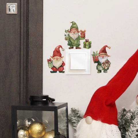 Kerst Kabouter Muurstickers PVC Verwijderbare Aquarel Nordic Stijl Decals Voor Lichtschakelaar Slaapkamer Badkamer