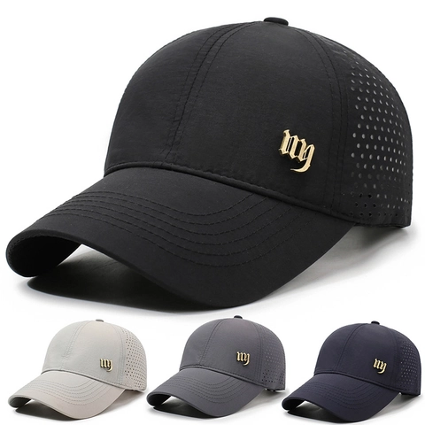 Polyester Baseballkappe Schnelltrocknend Atmungsaktiv Laserperforiert Outdoor Sonnenhut Sportlich Lässig Verstellbar Metall Logo