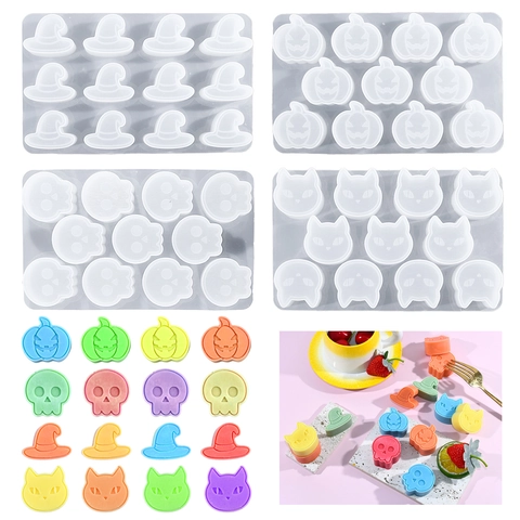 Halloween Silicone Molds Pumpkin Skull Wizard Hat Cat Shape For Chocolate Candy Soap Resin Baking Crafting Supplies