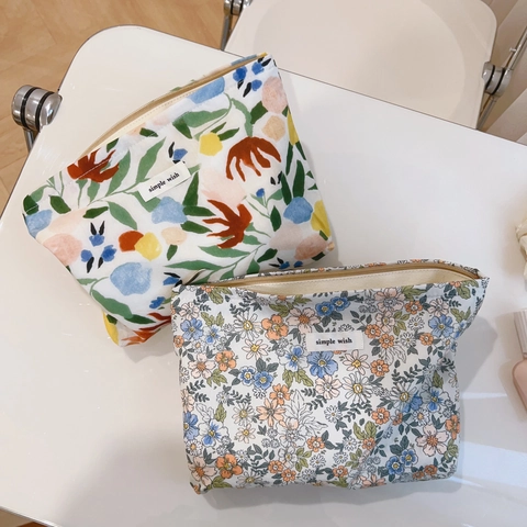 Borsa Per Trucco In Cotone Floreale Pochette Cosmetica Con Cerniera Organizzatore Da Viaggio Portatile Stile Pastorale Vintage
