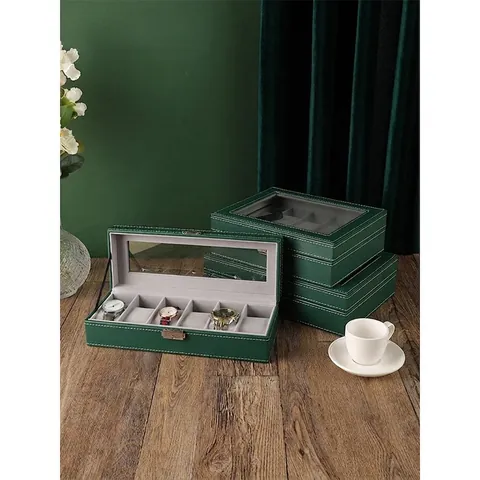 Watch Box Organizer PU Leather Lockable Glass Window Jewelry Display Case Storage Holder With Removable Pillows