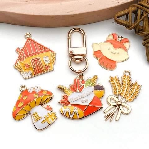 Thanksgiving Charms Anhänger Legierung Emaille Herbst Ahornblatt Kürbis Truthahn Für DIY Schmuckherstellung Basteln