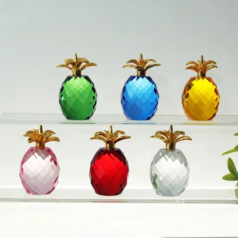 Ornement Ananas En Cristal Figurine Fruit En Verre Facetté Déco Table Maison Feuille Métal Doré Cadeau Moderne