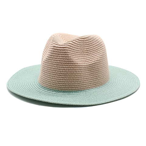 Wide Brim Strohhut Fedora Zweifarbig Patchwork Panama Sonnenschutz Atmungsaktiv Outdoor Strandhut Für Damen Herren