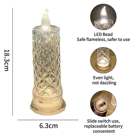 LED Flameless Candle Light Electronic Crystal Rose Diamond Texture Romantic Valentine Day Plastic Atmosphere Lamp Decoration