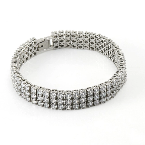 Pulsera De Tenis Iced Out De Varias Filas Acero Inoxidable Hip Hop Lujo Circonita Pulida Eslabones Para Hombre Mujer