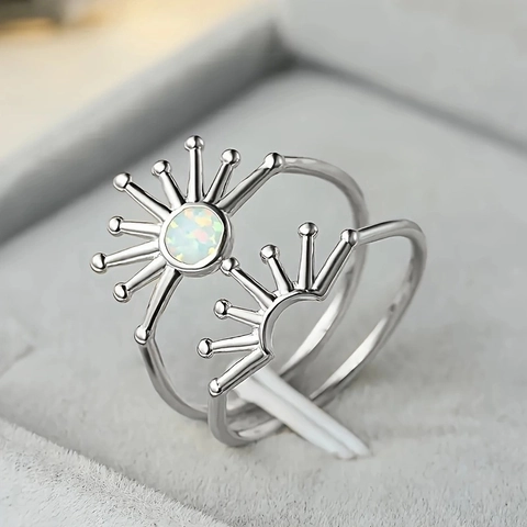 Radiant Sun Radiant Ray Copper Rings With Faux Opal Sunrise Sunset Bohemian Stackable Jewelry For Women Chic Elegant